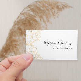 Cartão De Visita Planner Dourado de Casamento de Desenho de Linha F
