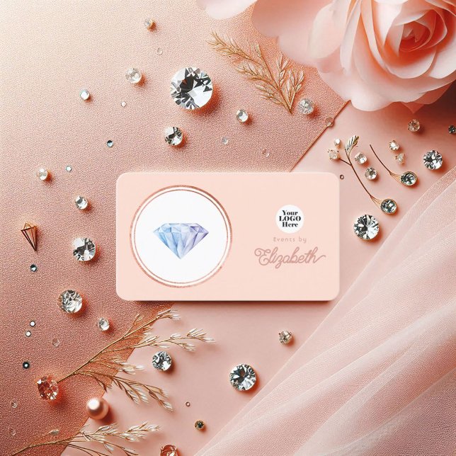 Cartão De Visita Planner Elegante de Casamento a Rosa e Rosa Dourad (Elegant Rose Gold and Blush Pink Wedding Planner Business Card)
