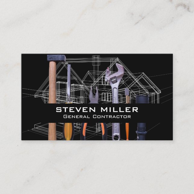 Cartão De Visita Planos do House | Arquiteto | Ferramentas de Const (Frente)