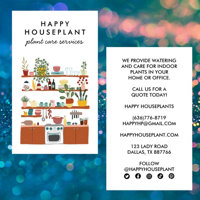 Cartão De Visita Planta Sitter Planta de Aterro (Plant Sitter Houseplant Plant Watering Housesitting Kitchen Cleaner Business Card
)