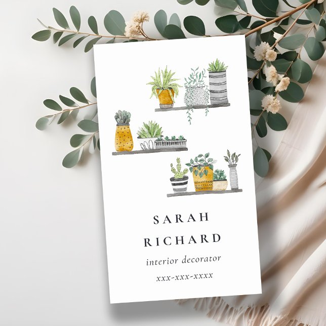 Cartão De Visita Plantas De Casas Elegantes, Watercolor, Botânica (Criador carregado)