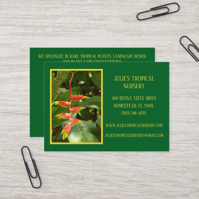 Cartão De Visita Plantas Tropicais Do Enfermeiro De Plantas Verdes  (Frente/Verso In Situ)