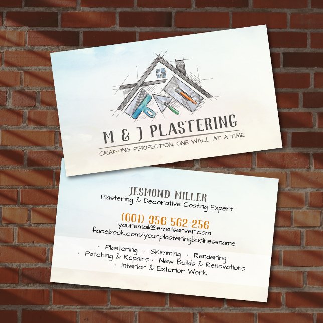 Cartão De Visita Plastering Services Drywall Professional (Criador carregado)