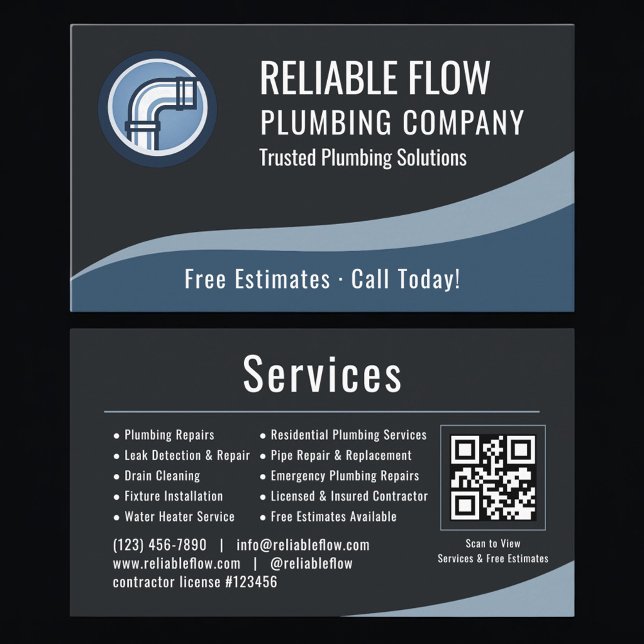 Cartão De Visita Plumber Plumbing QR Code Professional  (Criador carregado)