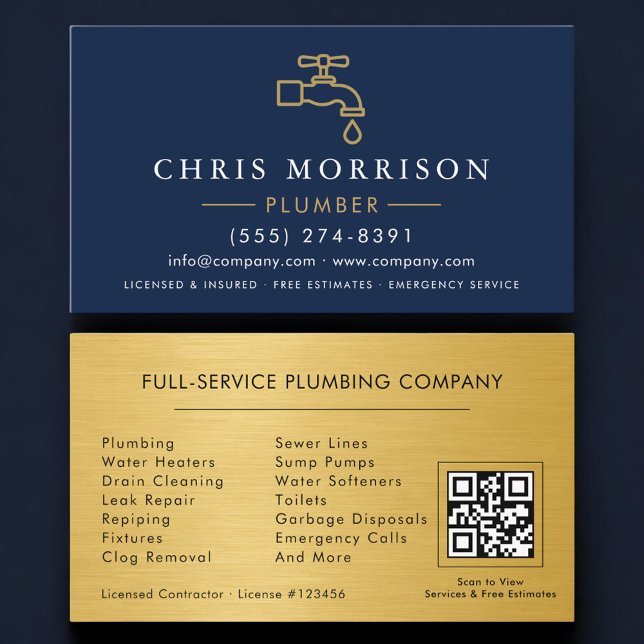 Cartão De Visita Plumbing and Heating Plumber QR Code (Criador carregado)