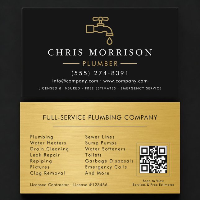 Cartão De Visita Plumbing Service Plumber QR Code (Criador carregado)