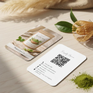 Cartão De Visita Pó Orgânico de Matcha Matcha Natural Código QR
