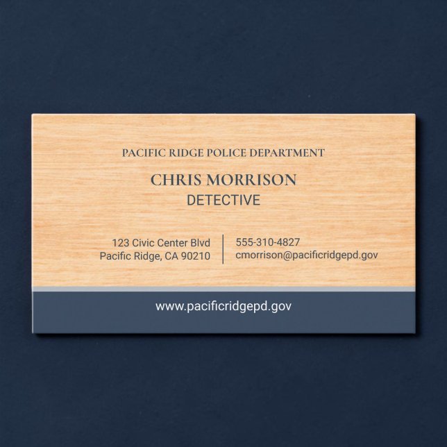 Cartão De Visita Police Officer Detective Wood Logo Business Card (Criador carregado)