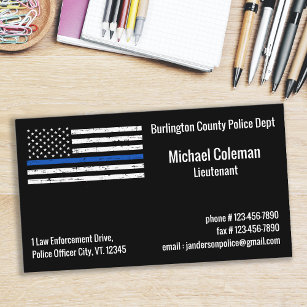 Cartão De Visita Polícia de Sinalizador de Linha Azul Fino da políc