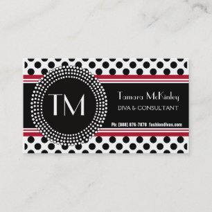 Cartão De Visita PolkaDots moderno preto e branco à moda