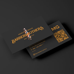 Cartão De Visita Pólo de Barbearia Clássico Retro Laranja Preto Bar