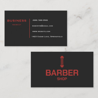 Cartão De Visita Pólo de barbearia preto e vermelho moderno da barb