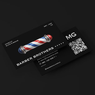 Cartão De Visita Pólo de Barbeiro Preto Vermelho Branco Azul Barbea