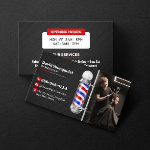 Cartão De Visita Pólo Moderno de Barbearia Preto e Vermelho Estilis