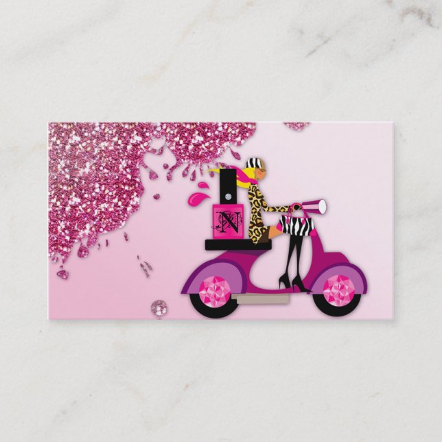 Cartão De Visita Polonês do brilho da menina do patinete do salão (Frente)