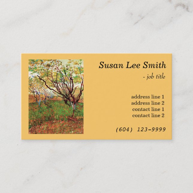 Cartão De Visita Pomar em Blossom por Vincent van Gogh. Amarelo (Frente)