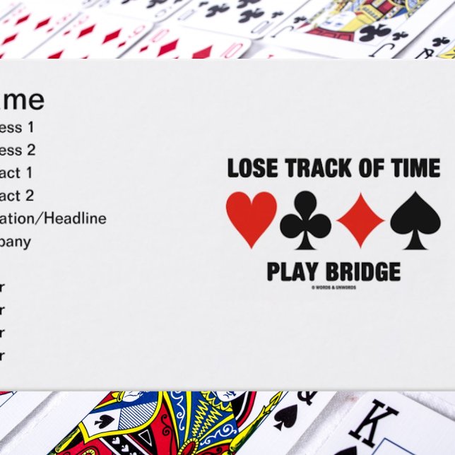 Cartão De Visita Ponte de Rastreio de Tempo do perder (Conjuntos de (Business card for any bridge player who knows that one can lose track of time when playing bridge)