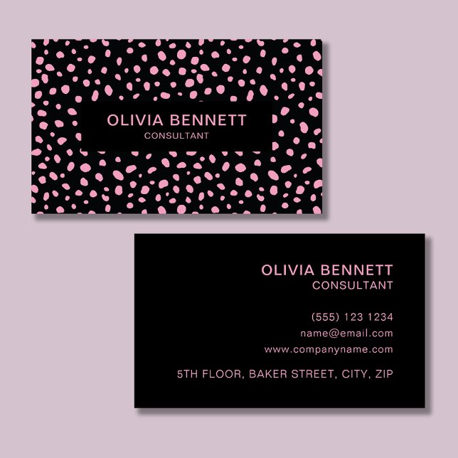 Cartão De Visita Pontos Modernos Preto Rosa (Modern black and pink dot business cards. Customize for your own business needs.)