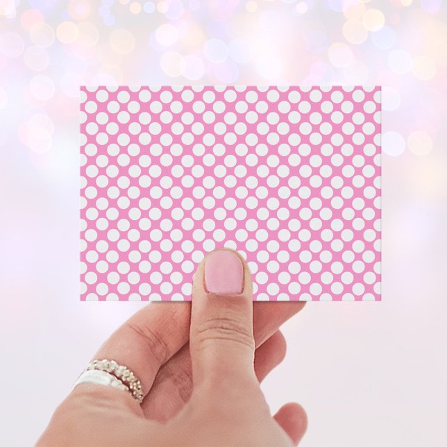 Cartão de Visita Pontos Polka Brancos (Pink and white polka dot business cards.)