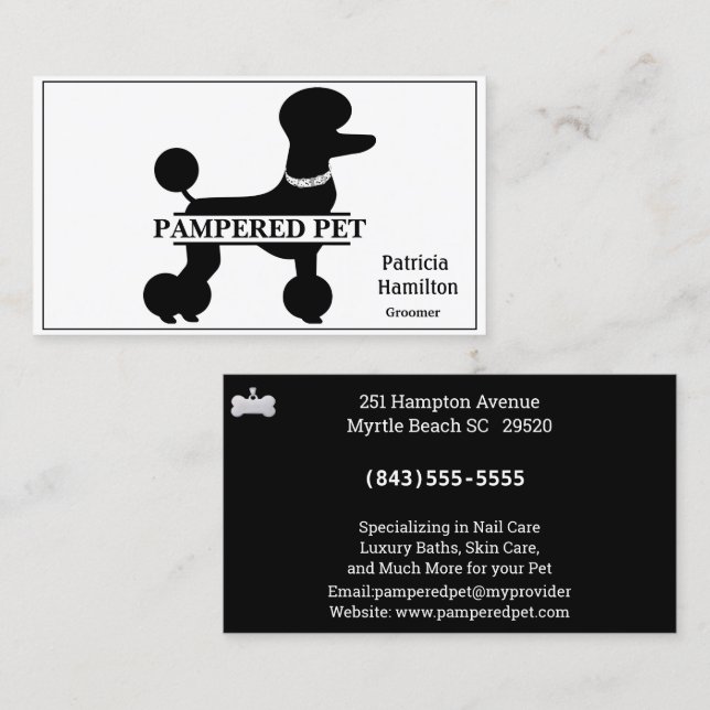 Cartão De Visita Poodle Pet Groomer/ Vet (Frente/Verso)