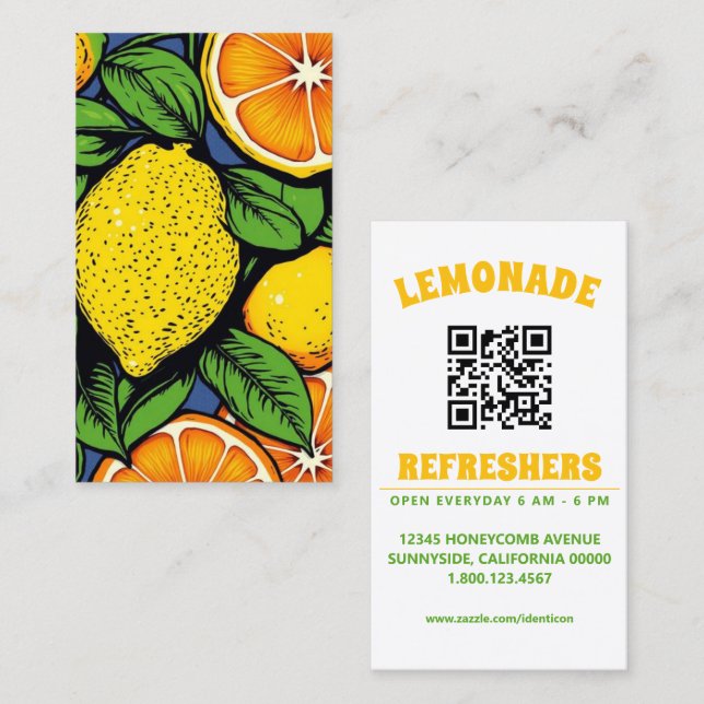 Cartão De Visita pop art lemons limes with qr code (Frente/Verso)