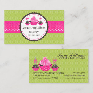 Cartão De Visita Pop do bolo e rosa verde do cupcake
