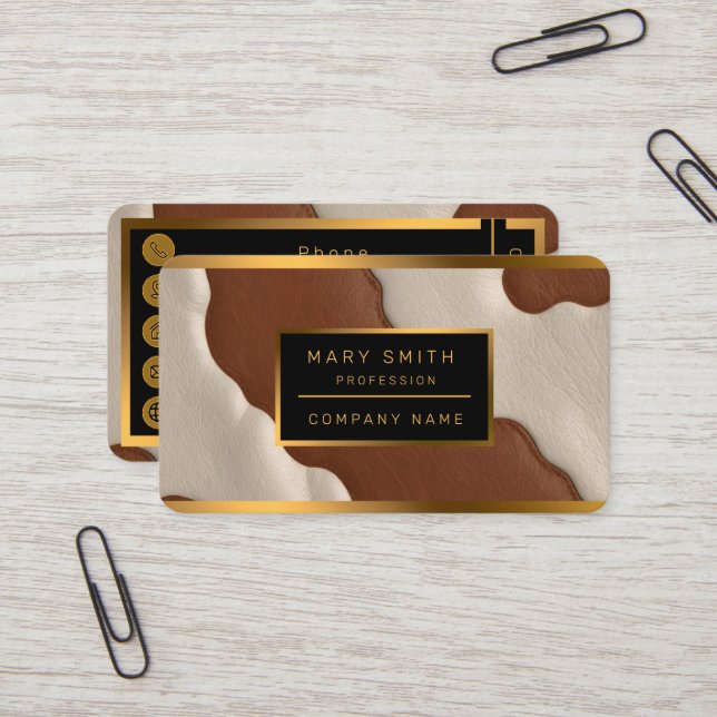 Cartão De Visita Popular Luxury Elegant Faux Cow Leather Collection (Frente/Verso In Situ)