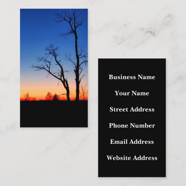 Cartão De Visita Pôr do Sol Através das Árvores (Frente/Verso)