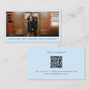 Cartão De Visita Portfólio de Fotos Azul Claro QR Criativo de Marca