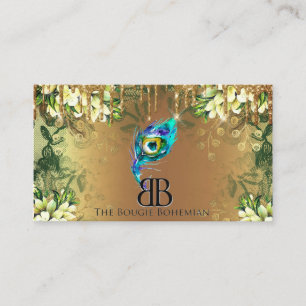 Cartão De Visita Posh Bougie Glittery Bohemian Blue Florals Drill