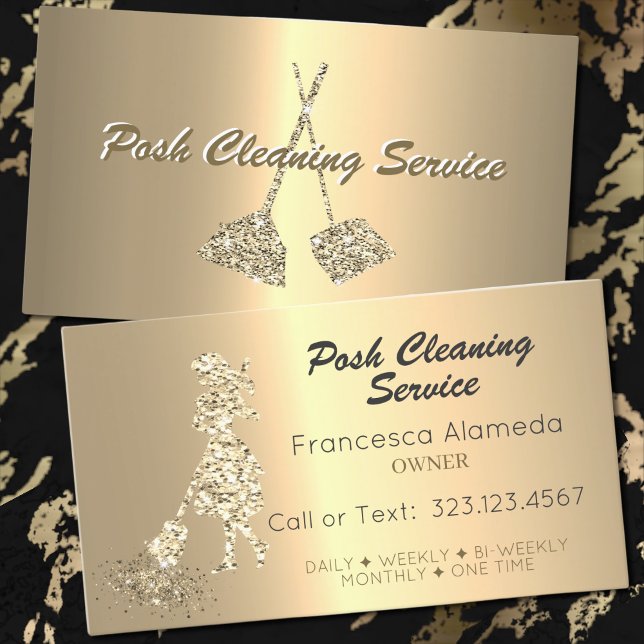 Cartão De Visita Posh Cleaning Service Metallic 14k Dourado Modelo (Criador carregado)