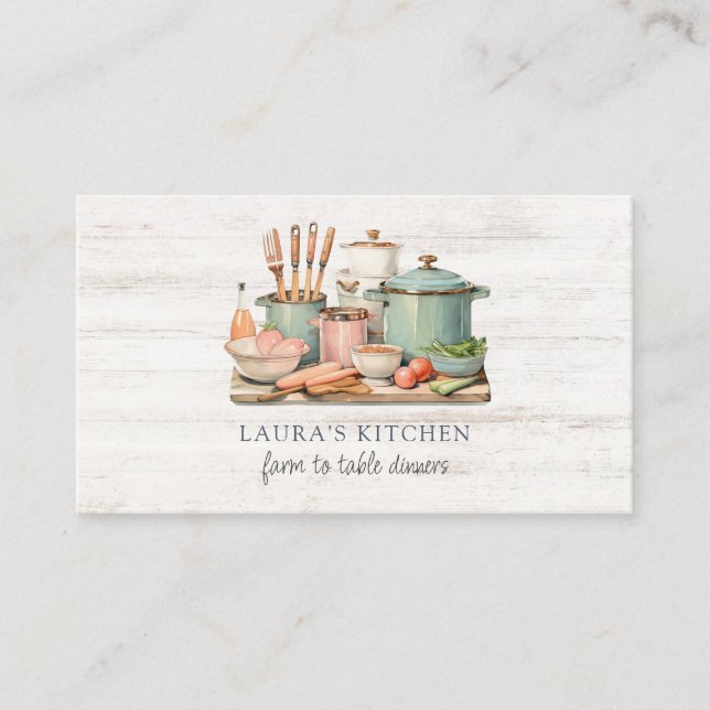 Cartão De Visita Potes de Aquarela Russos Pans Comida Kitchenware (Frente)