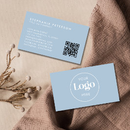Cartão De Visita Powder Blue Elegant Custom Company Logo QR Code