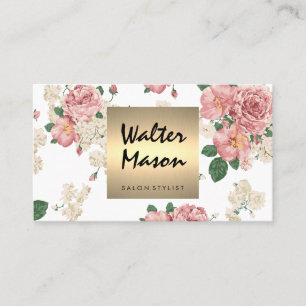 Cartão De Visita Praça Dourada do Padrão Floral Elegante