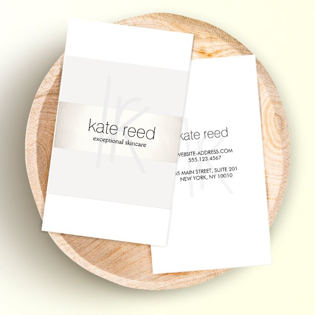 Cartão De Visita Prata Branca de FAUX Moderna, Monograma, Elegante (Criador carregado)