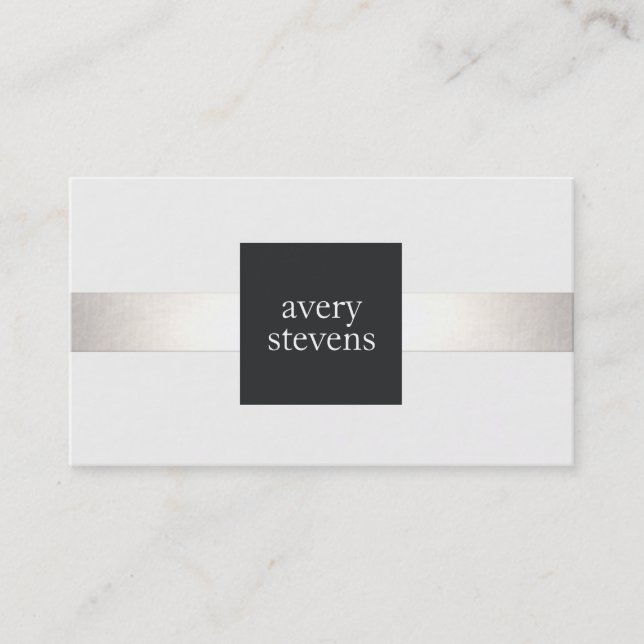 Cartão De Visita Prata do Designer Moderno Riscado Preto e Branco (Frente)