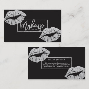 Cartão De Visita Prata do falso dos lábios da tipografia do