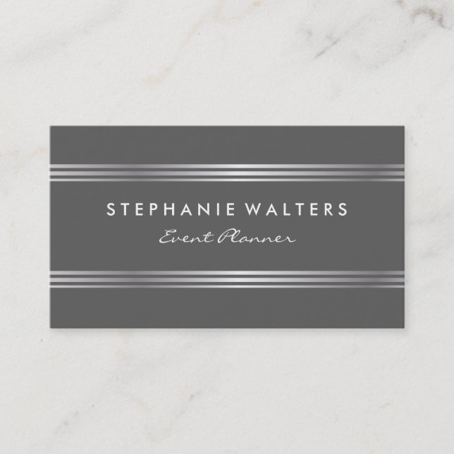 Cartão De Visita Prata e Cinzas Metálicas Simples Modernas (Frente)