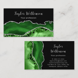 Cartão De Visita Prata Elegante e Agato Verde Escuro