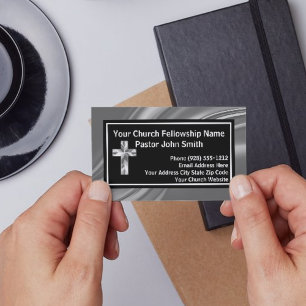 Cartão De Visita Prata Elegante E Preto Do Pastor Da Igreja