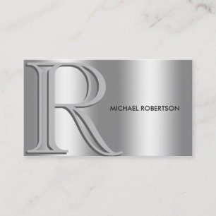Cartão De Visita Prata Elegante Simples no Monograma de Prata