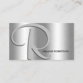 Cartão De Visita Prata Elegante Simples no Monograma de Script Silv