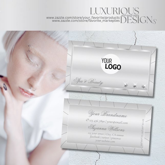 Cartão De Visita Prata luxuosa com Ornamentados e logotipo (Criador carregado)