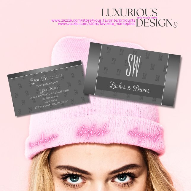 Cartão De Visita Prata moderna e Cinzas com Monograma Profissional (Criador carregado)