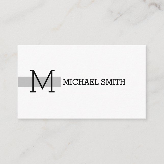 Cartão De Visita Prata Moderna Elegante Branco Simples Monograma (Frente)