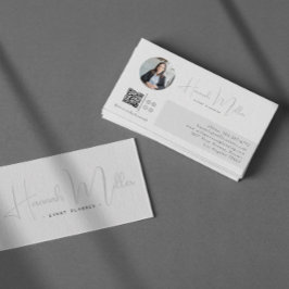 Cartão De Visita Prata | Moderno Código QR de Foto Minimalista Eleg