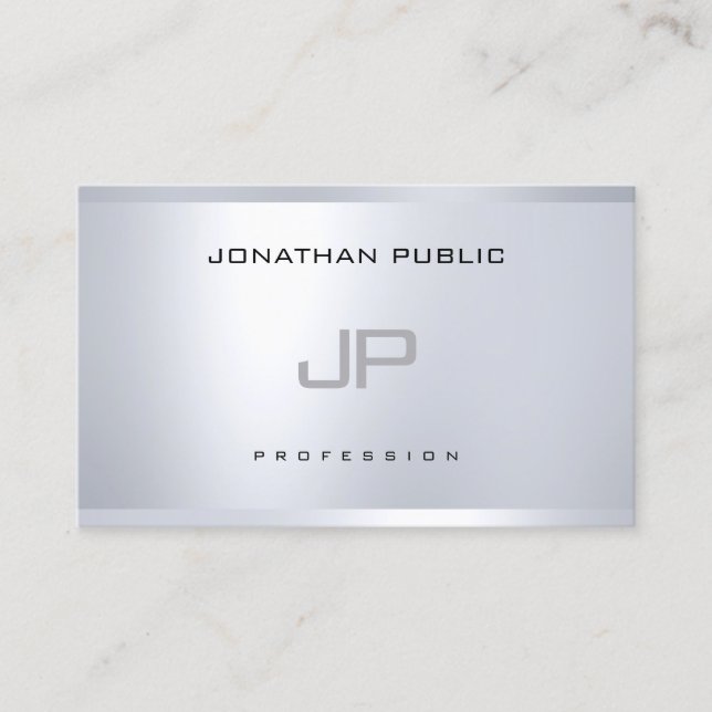 Cartão De Visita Prata monográfica moderna parece elegante simples (Frente)