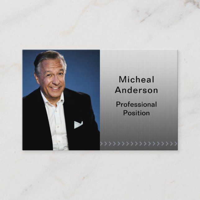 Cartão De Visita Prata Negra de Foto Moderna Profissional Empresari (Frente)