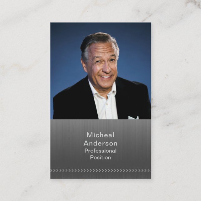 Cartão De Visita Prata Negra de Foto Moderna Profissional Empresari (Frente)