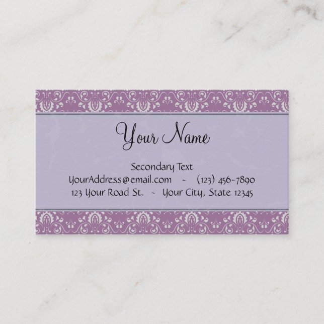 Cartão De Visita Prata no damasco da lavanda com listras & (Frente)
